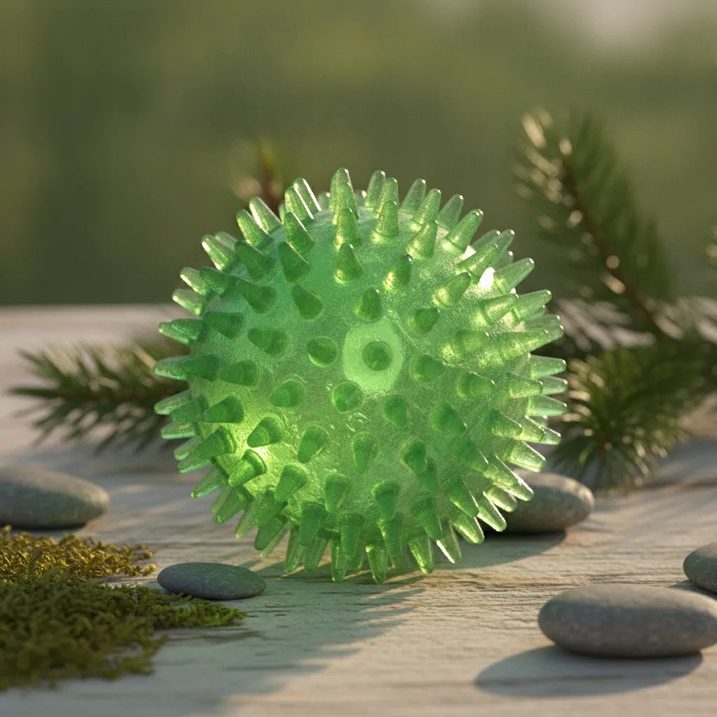 Balle a picots couineuse pour chien, coloris vert
