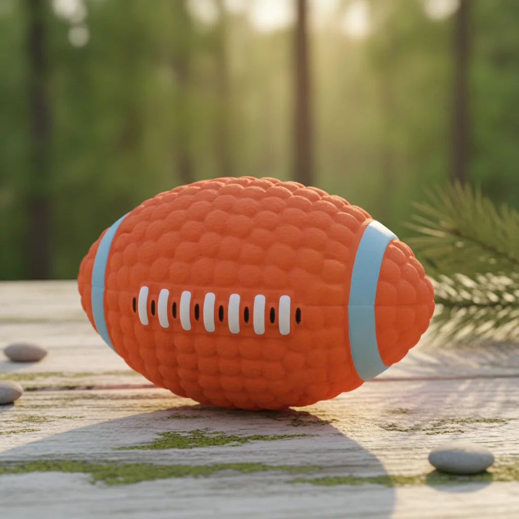 Balle en latex pour chien imitation ballon de rugby, coloris orange