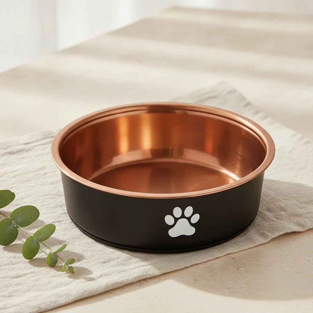 Gamelle en inox pour chien coloris noir et cuivre, vide