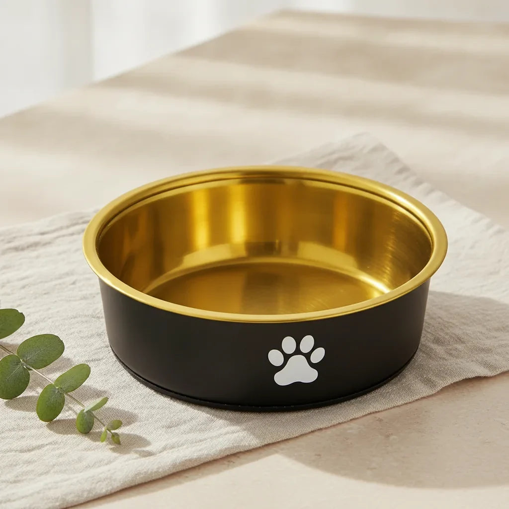 Gamelle en inox pour chien coloris noir et dore