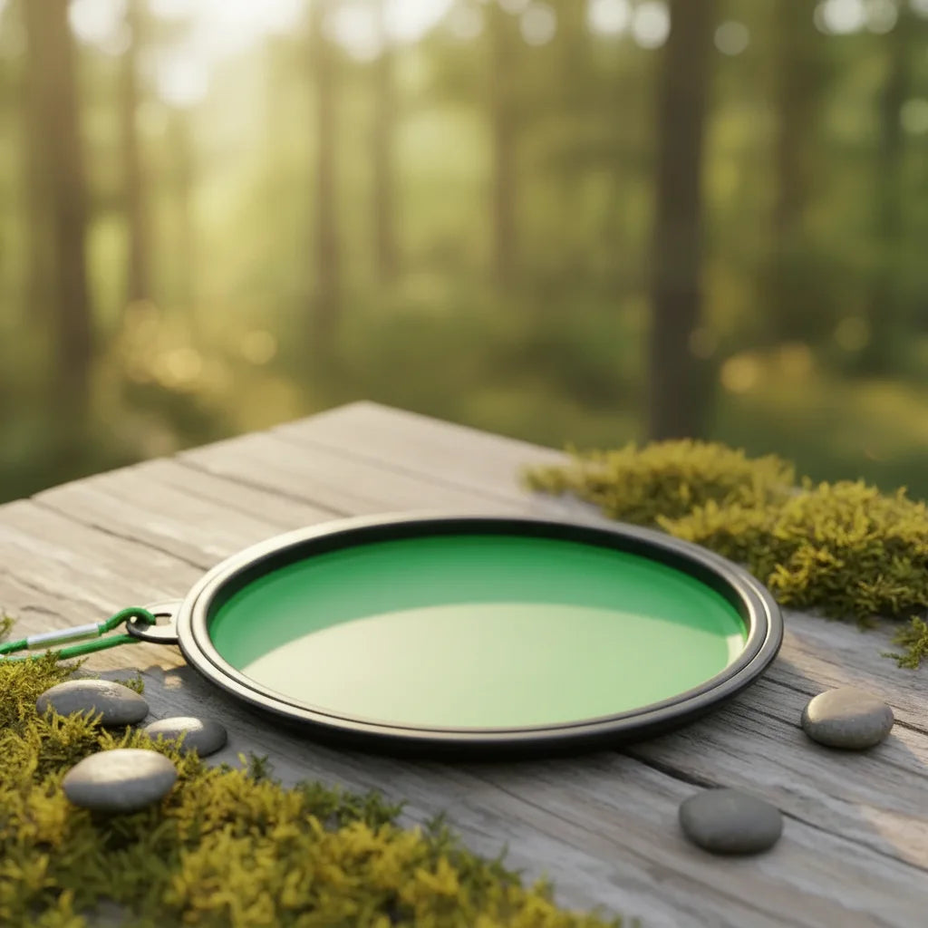 Gamelle pliable en silicone verte pour chien repliee a plat, format compact