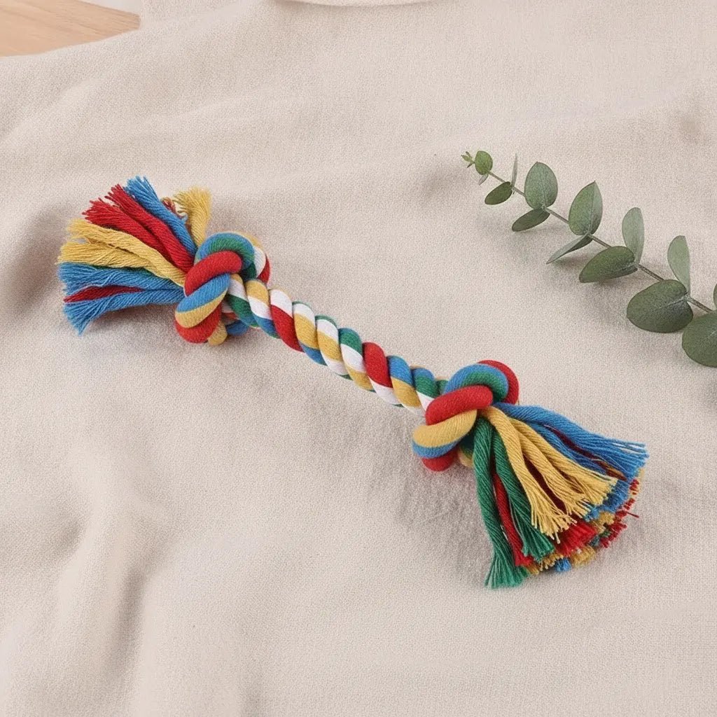 Jouet corde en coton tresse multicolore avec noeuds pour chien
